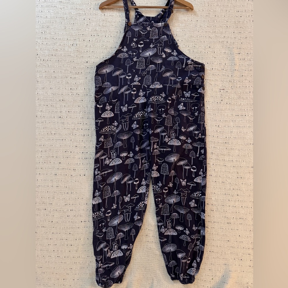 Rising International Mushroom Butterfly Cotton Jumpsuit Overalls Purple M Boho